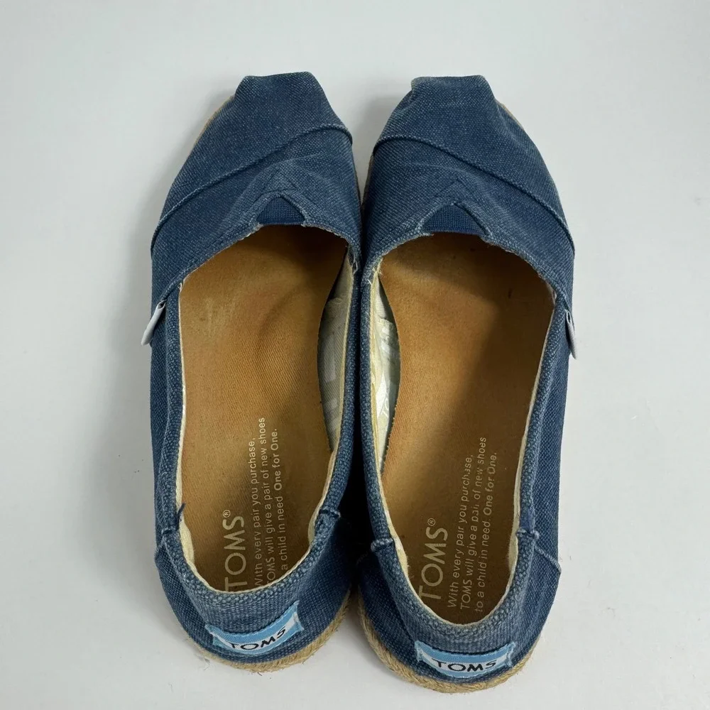 TOMS Women 7.5 Classic Alpargata Navy Blue Canvas Espadrille Slip On Flats